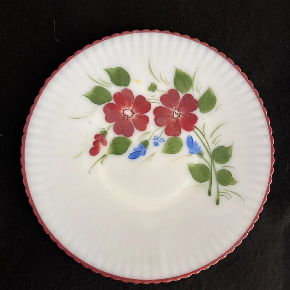 MacBeth Evans Monax Floral & Red Trim Petalware 11